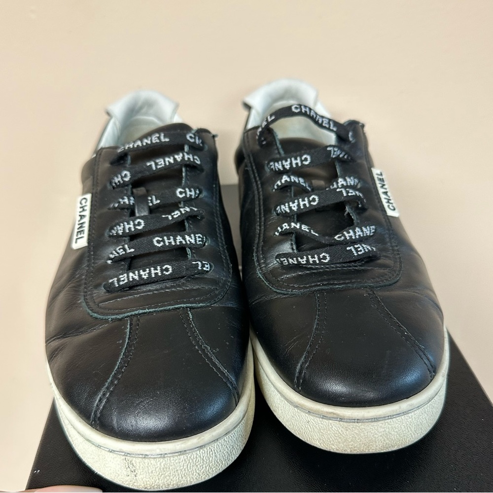 Chanel Low Top Black Leather Sneakers - Picture 4 of 10